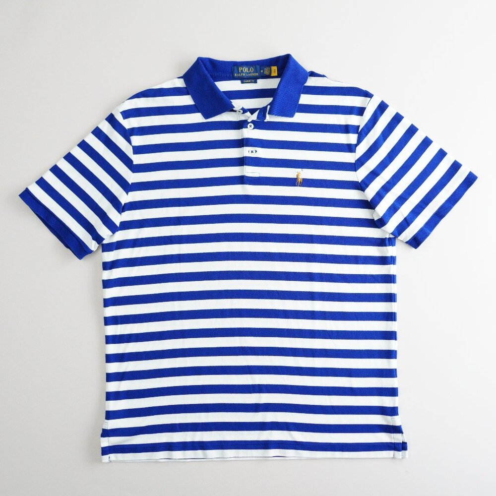Polo Ralph Lauren Classic Fit Polo Shirt Short Sleeve Striped Blue Mens Size M